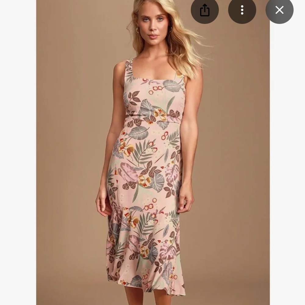 Lulu's Floral Midi Dress in Soft Pink